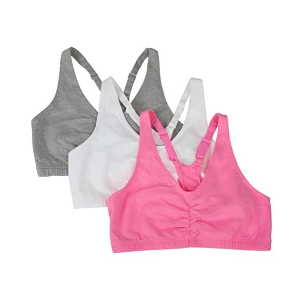 Fruit of the Loom womens Adjustable Shirred Front Racerback Sports Bra, Neon Pink Heather/White/Grey - 3-pack, 38 US