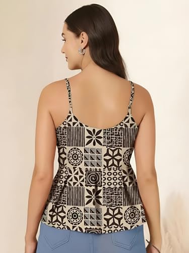Image of Pinkmint Women Pure Cambric Cotton Printed Peplum Top | Sleeveless Spaghetti Strap Summer Casual Top for Women & Girls
