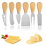 Cuicany 6 Piezas Juego de Cuchillos de Queso, Cuchillo para Queso de Acero Inoxidable con Mangos de Madera, Cuchillo de Mantequilla, Mango de Madera Cuchillo para Tarta Postre Postre Ensalada