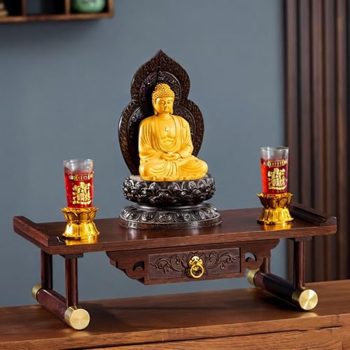 Mesa de altar de Buda para adoración y meditación, soporte compacto personal con cajón extraíble, ideal para espacios pequeños