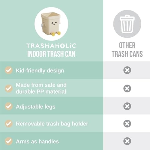 Image of 3.2-Gallon Cute Kids Trash Can - Durable Waste Basket Perfect for Kids Rooms, Classrooms, Pediatric Clinics - Beige Square-Shaped Trash Bin w /Arms & Legs - Comes with Removable Trash Bag Holder
