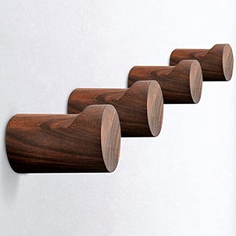 COCOYA Natural Wood Wall Hooks, 4Pack Minimalist Hat Hanger Easy Install Wall Mount Wooden Peg Knob Walnut Cute Simple Modern Small Room Decor, for Hanging Coat Towel Cap Bag Purses Jacket Backpack Cover