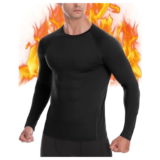 EoBeKee Mens Thermal Compression Shirts, Warm Long Sleeve Fleece Lined Tops Athletic Base Layer for Running Cold Weather Black