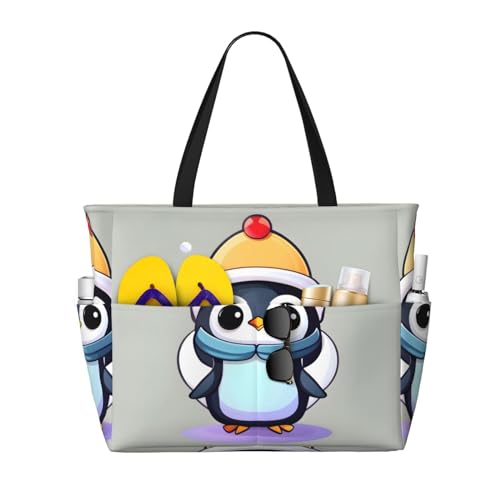 YANYU Cute Penguin Print Print Beach Travel Bag Waterproof Versatile Zipper Bag With Pockets Gym Travel Vacation