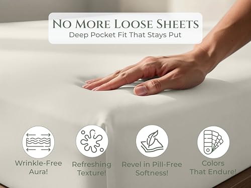 Image of Royale Linens 100% Organic Cotton Queen Fitted Sheet Only - Percale Weave - Super Soft Deep Pocket Bottom Sheets - Sand Elastic Sheet - Queen Size Fitted Sheets Only - (60 inchx80 inch+15 inch, Sand)