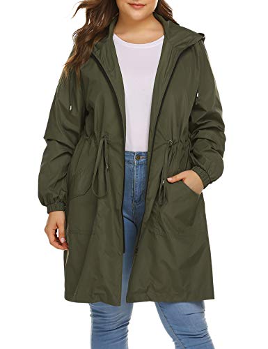 IN'VOLAND Women's Rain Jacket Plus Size Long Raincoat Lightweight Hooded Windbreaker Waterproof Jackets