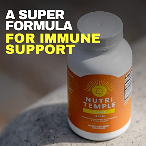 Nutri Temple Immune Support Supplement with Vitamin D, C, D3, Quercetin, Pomegranate Fruit Extract, Elderberry, and Zinc for Health & More, 60 Count, Vegan, Nutritemple, Yellow, Small, Count