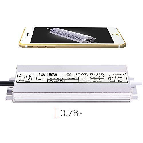 24V 150W LED Driver,Waterproof IP67 LED Power Supply Low Voltage Transformer Adapter,100V-260V AC to 24V DC Output for Any 24VDC LED Lighting