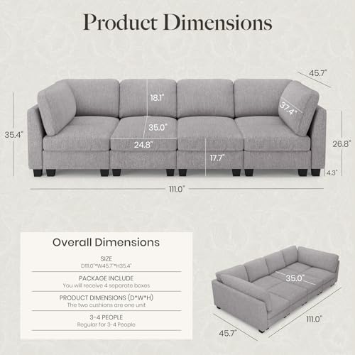 Image of Belffin Modular Cloud Sleeper Sofa Bed with Deep Seat Cloud Sectional Couches for Living Room. Light Grey Couch