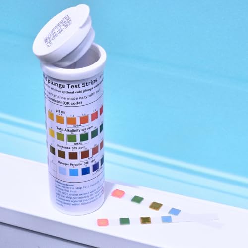 Cold Plunge Test Strips 4-in-1 Water Quality Testing Kit pH Alkalinity Hardness Hydrogen Peroxide. Evaluate Your Cold Plunge Water Quality with A Single Strip. Smart QR Calculator to Help You