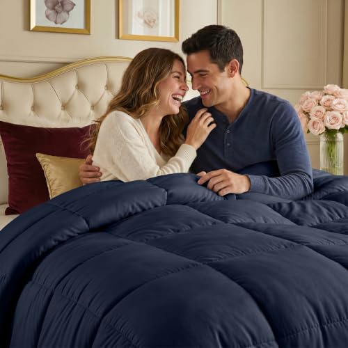 Image of Utopia Bedding Comforters Queen Size, All Season Duvet Insert, Down Alternative Box Stitched Bed Comforter with Corner Tabs, Machine Washable (Navy)