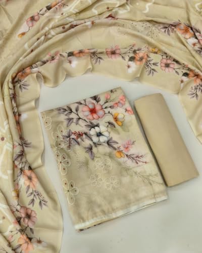Image of KTI Women Cotton Unstitched Salwar Suit Material with Dupatta Geometric & Floral Printed Dress Material for Daily Wear Casual & Office Wear