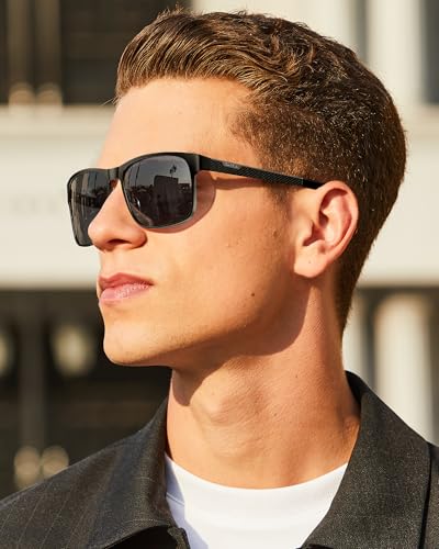 CARFIA Metal Mens Sunglasses Polarized - UV400 Protection Cool Shades with Grid Pattern & Leather Case CA52232