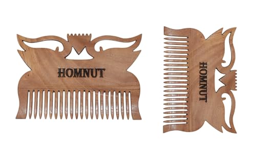 HOMNUT Natural Teak Wood Comb | Unisex 4.2 x 3 Inches Hand-Carved Design | Perfect for Hair, Beard & Moustache