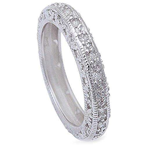 4.3mm Vintage Antique Design Full Eternity Stackable Band Ring Round Cubic Zirconia 925 Sterling Silver, Size-7
