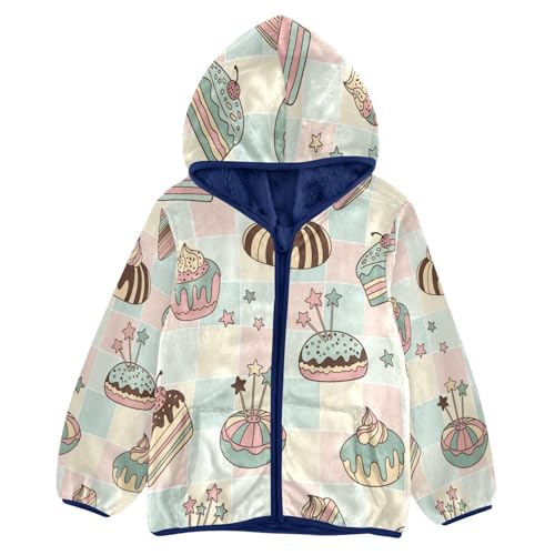 Cute Desserts on Background Toddler Fleece Jacket Girl Boys Hooded Fleece Jacket Coat Warm Outwear Zip-up 3-10T