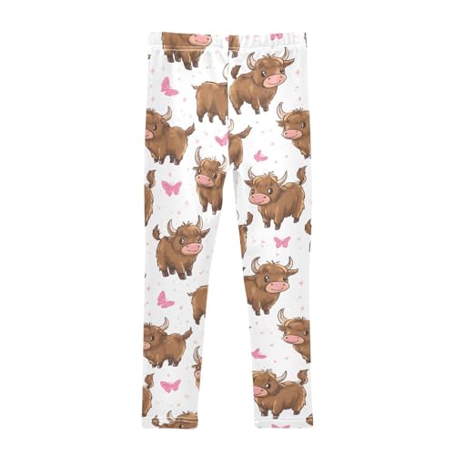 Highland Cow Butterfly Girls Leggings Ultra Soft Compression Yoga Gym Pants for Kids 4-10T2