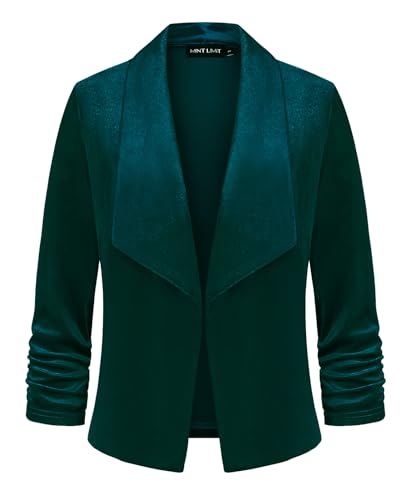 Image of MINTLIMIT Women Jacket Blazer Velvet Open Front Closure Stylish Comfortable Casual Workwear (Dark Green XL)