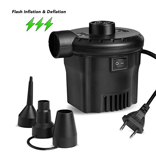 Deeplee Pompe Electrique 2020, Pompe à Air à Haut Débit 450L/min 0.65Psi 130W pour Matelas à Air Gonflable, Jouets de Plage et Pataugeoires, Dégonflage à Remplissage Rapides AC 220-240V avec 3 Buses