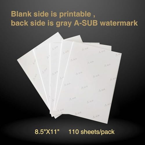 A-SUB Sublimation Paper 8.5x11 Inches for Any Inkjet Printer with Sublimation Ink 110 Sheets Letter Size