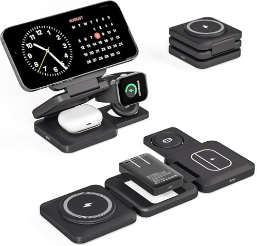 Foreign Holics 3 in 1 Charging Station Magnetic Foldable Integrated Plug Travel Wireless Charger Stand for Multiple Devices