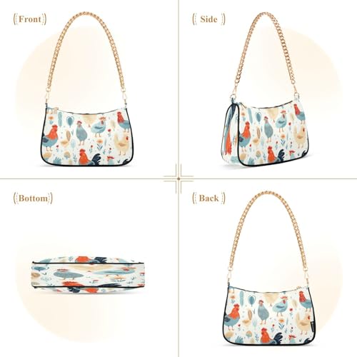 Shoulder Bags for Women Chicken Rooster01 Hobo Tote Handbag Small Clutch Purse with Zipper Closure2