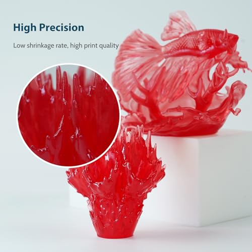 Image of 3D Printer Resin, 16K High Transparent Resin, High Precision & Clear 3D Printing Photopolymer Liquid, 405nm Fast UV-Curing Resin for LCD /DLP /MSLA 3D Printer, Clear Red 1000g