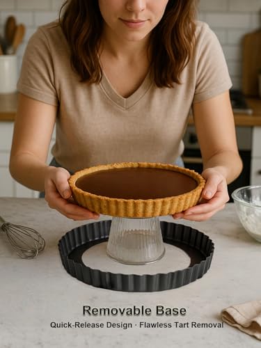 Image of 9 Inch Quiche Pans 2 Pack. Removable Bottom, Non-Stick Coating, Rugged Carbon Steel Baking Dish for Tart Quiche Pie. Metal Mold Gift for Women Wife Christmas Thanksgiving Party Festival Family
