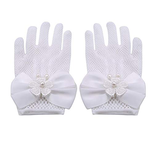 Sevenfly Flower Girls Bow Tie Lace Gloves for Wedding Ball Girl Dress Cosplay Party Gloves(White)