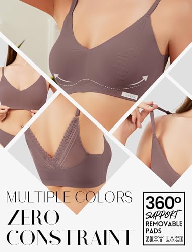 Image of Livona Lace Bralette for Women - Comfort Sports Bra Wireless Padded Bralette with Support Workout Tops Cami Crop S-XXL