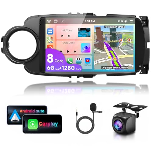 6G+128G 8-Core 9' Autoradio Bluetooth Für Toyota Yaris Grmn 2012-2017 Carplay Android Auto,DSP,WiFi GPS Navi RDS/FM,Android 15 Radio 2 din mit AHD Rückfahrkamera