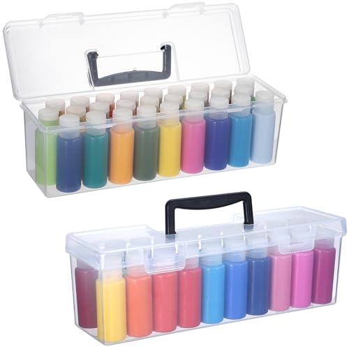 Image of JUXYES 2 Pack Plastic Clear Acrylic Paint Storage Organizer with Handle, Transparent Craft Paint Bottles Container Case with Lock, Saving Box with Lid for 2 fl. oz Acrylic Paints