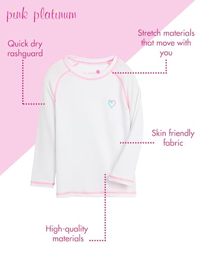 Image of Pink Platinum Girls Rash Guard - UPF 50+ Sun Protection Quick Dry Summer Long Sleeve Swim Shirt Rash Guard for Girls