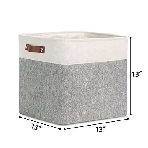 Image of DULLEMELO Cube Storage Basket for Organizing, Fabric Basket for Shelves, Empty Gift Basket for Baby(White&Gray,Cube-13 inchx13 inchx13 inch)