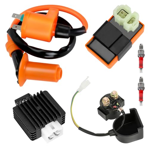 Image of GREHUA GY6 Ignition Coil CDI Box Starter Solenoid Relay Compatible with 150cc 50cc 125cc Tao tao Scooter Moped ATM50 Pony VIP Roketa Go Kart Pit Dirt Bike Parts with Voltage Regulator Rectifier Orange