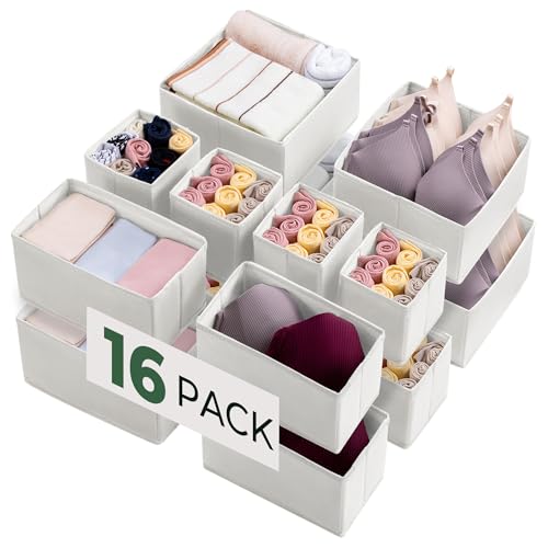 Image of Kootek 16 Pack Drawer Organizer Clothes, Dresser Drawer Organizers for Clothing Fabric Foldable Closet Organizers and Storage Bins for Baby Clothes, Nursery, Underwear, Bras, Socks