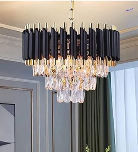 Image of Avior Crystal Chandelier Lights for Hall Ceiling /Jhumar /Jhoomar Lamp for Living Room Modern, Home Decarative Lamps for Hall and Office | Black Gold (400 mm /16inch /3-Tiers)