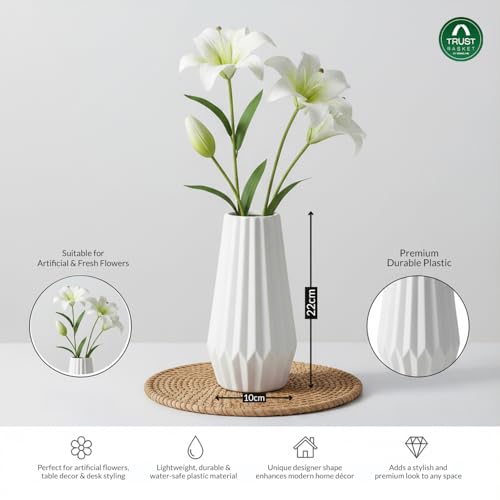 Image of TrustBasket Serene Flower Vase Set of 3 Blue Sky, Blue & White Decorative Plastic Table Accent for Living Room Bedroom Dining Table, Modern Home Decor Display for Fresh or Artificial Flower