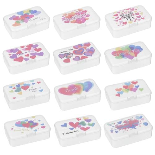 Image of Goodma Plastic Storage Boxes, Transparent, 12 Pieces | 3.3 x 2.2 x 1 inch, Thank You Image Pattern, Hinge Lids