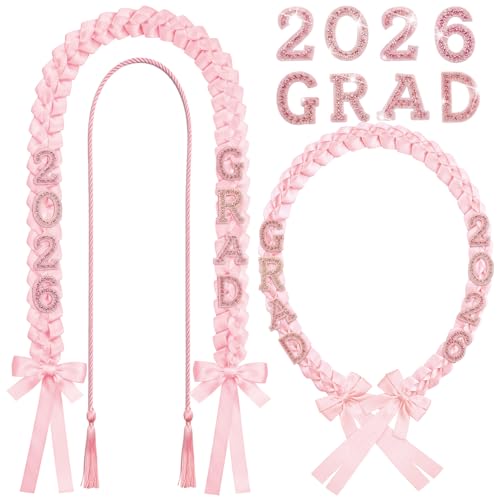 Tigeen 67 Class of 2026 Graduation Lei with Honor Cord Glittery Pins Ribbon Necklace for High School College(Pink)