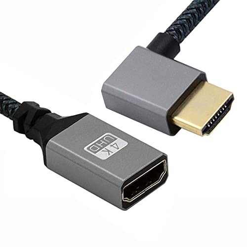 NFHK HDMI 1.4 Type A Male to A Female Extension Cable Left Angled 90 Degree Support HDTV 4K 60hz 3D, Black