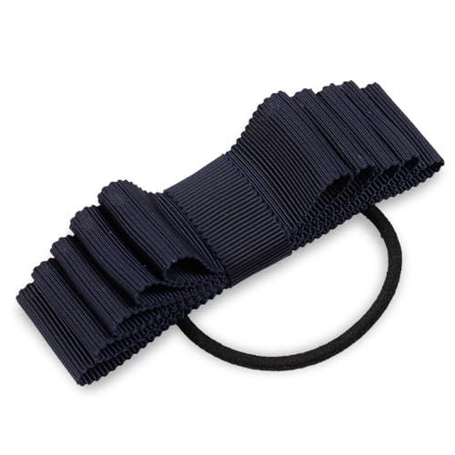 [ハッピークローバー] お受験 ヘア ひとつ結わき用 重ねリボン太ヘアゴム グログランリボン製 紺 完全日本製 百貨店品質のサムネイル