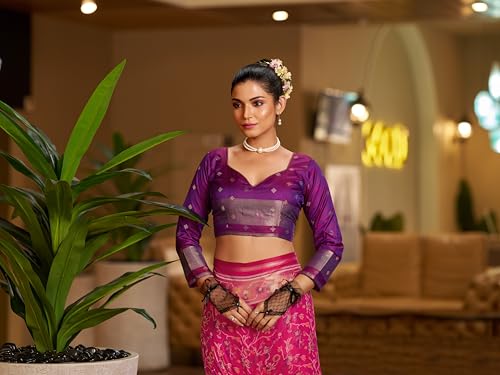 Image of SWORNOF Women's kanjivaram banarasi silk saree Zari Woven for festival Wedding silk with rich pallu Design sarees for women with Unstitched blouse piece