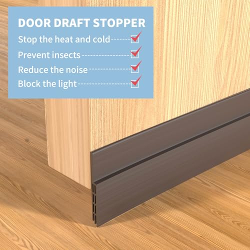 Hojoy 2 Pack Under Door Draft Stopper, Adjustable Door Sweep Anti-Collision Strong Adhesive Weather Stripping Tape Soundproof Draught Stoppers 2" W x 39" L, Brown