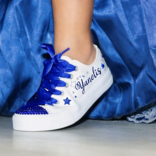 Quinceanera Sneakers Royal Blue - 15 Birthday personalized Shoes with stars and moons - Zapatillas de 15 Blue Customized Shoes - Dancing 15th Party (8)2