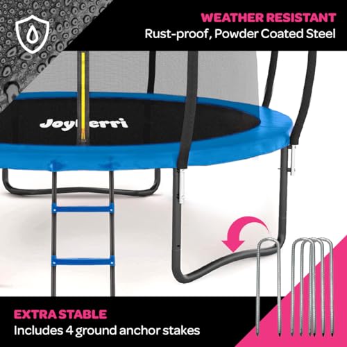 Image of JoyBerri Upsurge Trampoline Outdoor - ASTM Certified Safe 8Ft 10Ft 12Ft 14Ft 15Ft 16Ft Recreational Trampoline for Kids and Adults. Anti-Rust Coating with Enclosure Net, Ladder, Sprinkler & LED Lights