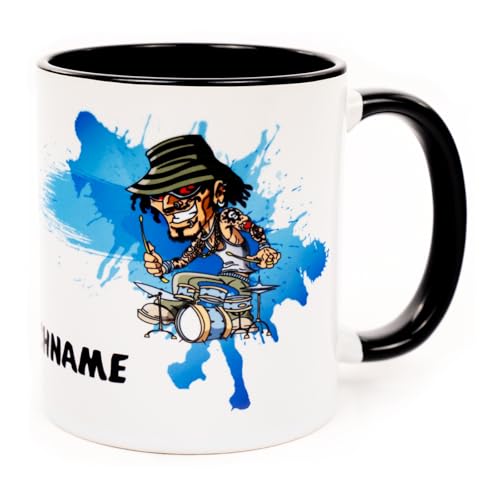 Schlagzeug Tasse mit Namen personalisiert Geschenk für Schlagzeuger Geschenkideen Schlagzeuglehrer Drummer Becher Zubehör Deko Profi coole Geburtstag Fanartikel Musiker Gadget lustig Keramik 330 ml