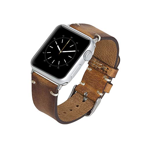 Venito Sarno for Apple Watch Ultra 2 / Ultra Band 49mm 45mm 44mm 42mm Handmade Premium Leather Watch Band Compatible with iWatch Series 10 9 8 7 6 5 4 3 2 1 SE (Antique Brown w/Silver)