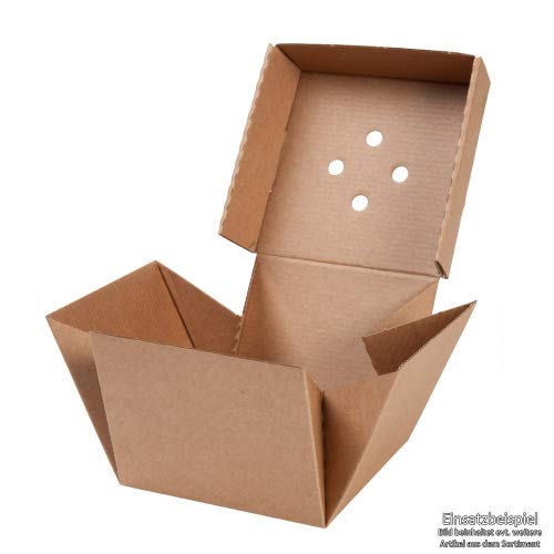 BIOZOYG 100 Contenitori Hamburger Box con Coperchio Pieghevole I Scatole per Hamburger Compostabili di Cartone Kraft con Fori I Robuste Scatole per Cibo da Asporto marroni 13x13x10cm, quadrate