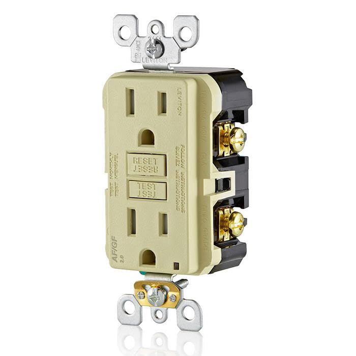 Image of Leviton Dual-Function AFCI /GFCI Outlet, 15 Amp, Self Test, Tamper-Resistant with LED Indicator Light, Protection from Both Electrical Shock and Electrical Fires in One Device, AGTR1-I, Ivory